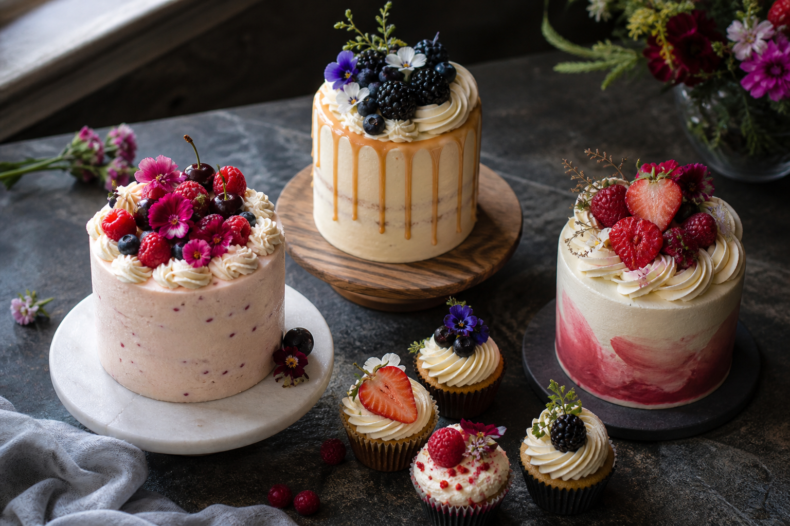 Illustrative concept visual for Custom cakes and baking; not client work, stock confirmation or an available service.