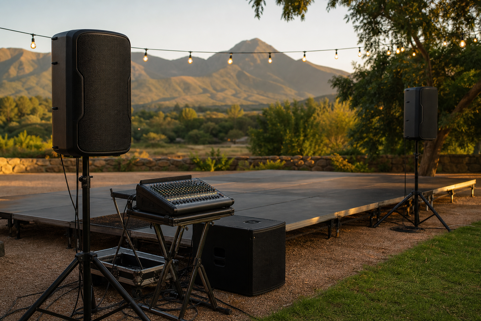 Illustrative concept visual for Event sound hire; not client work, stock confirmation or an available service.