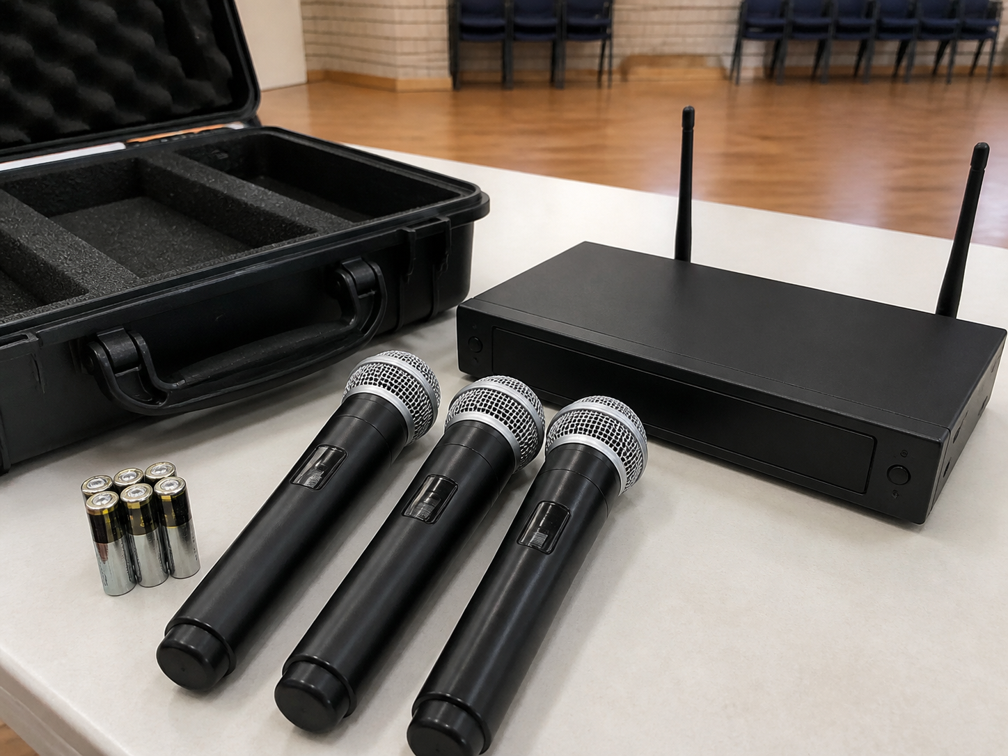 Concept image illustrating wireless microphone hire â€” not client equipment